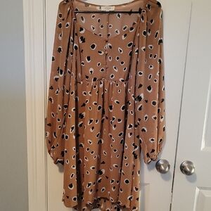 Brown Patterned Long Sleeve Dress